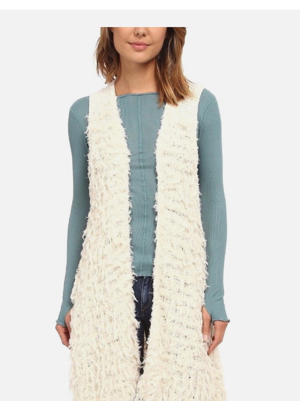 Free People White Faux-Fur Sleeveless Long Vest - Picture 9 of 16